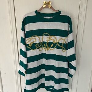 Vintage Capistrano Nautical Striped Anchor Gold Embroidered Top, XXL (18/20)